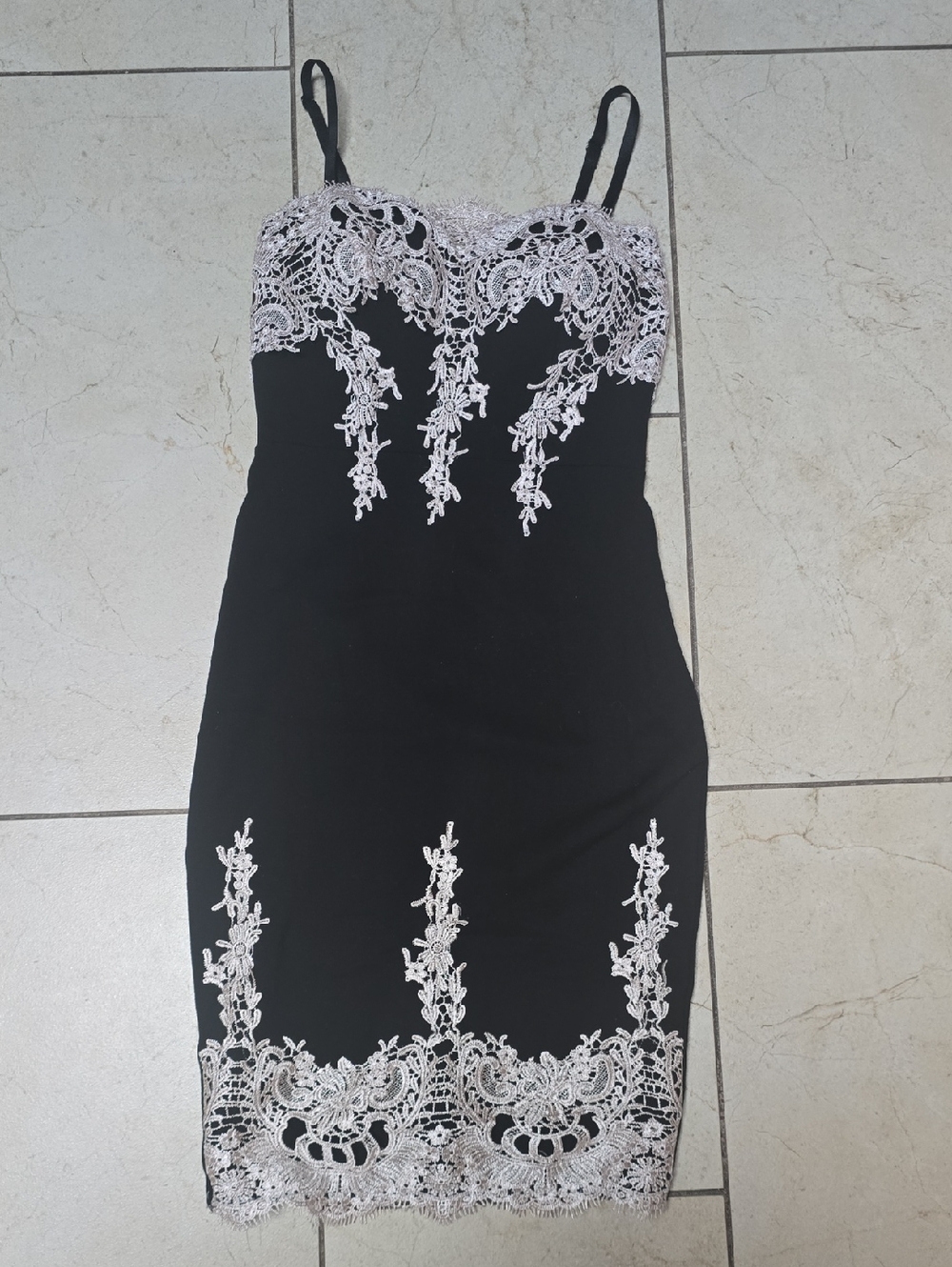 Haute Monde Black Mini Dress with White Lace Appliqué Size Small NWOT